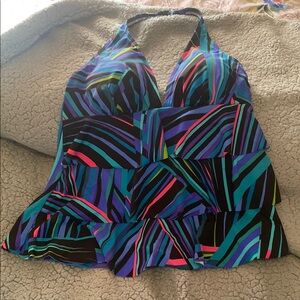 Colorful Striped Halter swim top ruffled in front super cute size 16